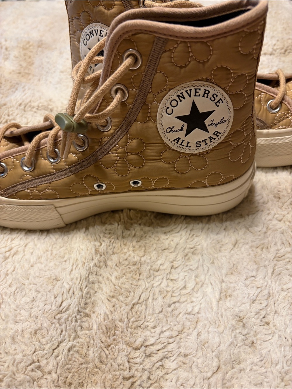 Converse women’s Tan Quilted Floral High-Top Sneakers